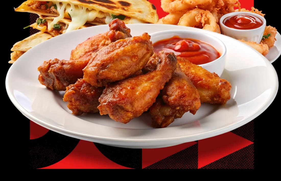 Wings and chicken quesadilla
